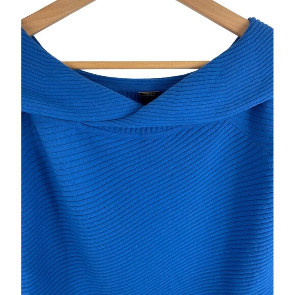 Black Label by Chico's Petite Blue Fold-Over Ribbed Sweater Womens Size 1 - Picture 3 of 9